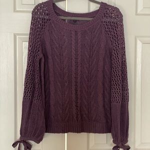 Express Purple Boat Neck Loose Knit Ballon Tie Sleeves Sweater- Size S
